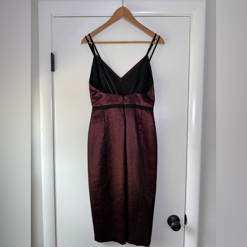 New! CINQ à SEPT 5 à 7 Soleil Metallic Dress in Cherry Spaghetti Straps Size 4 - Picture 7 of 14